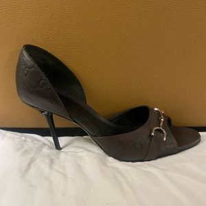 AUTHENTIC GUCCI SHOES D'ORSAY GUCCISSIMA CHOCOLATE BROWN LEATHER GG LOGO IT 38